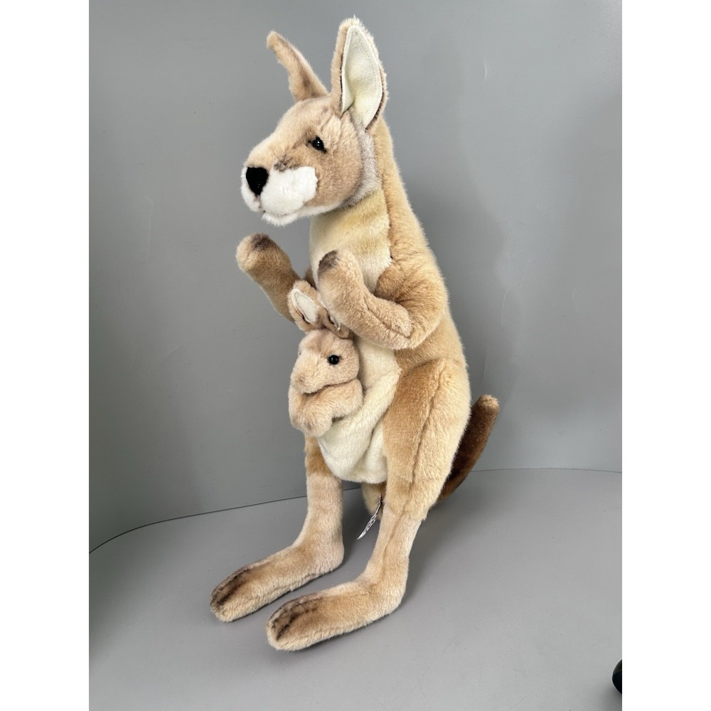 HANSA 18" Red Kangaroo & Joey Realistic Stuffed Animal Posable Plush Rare 2015